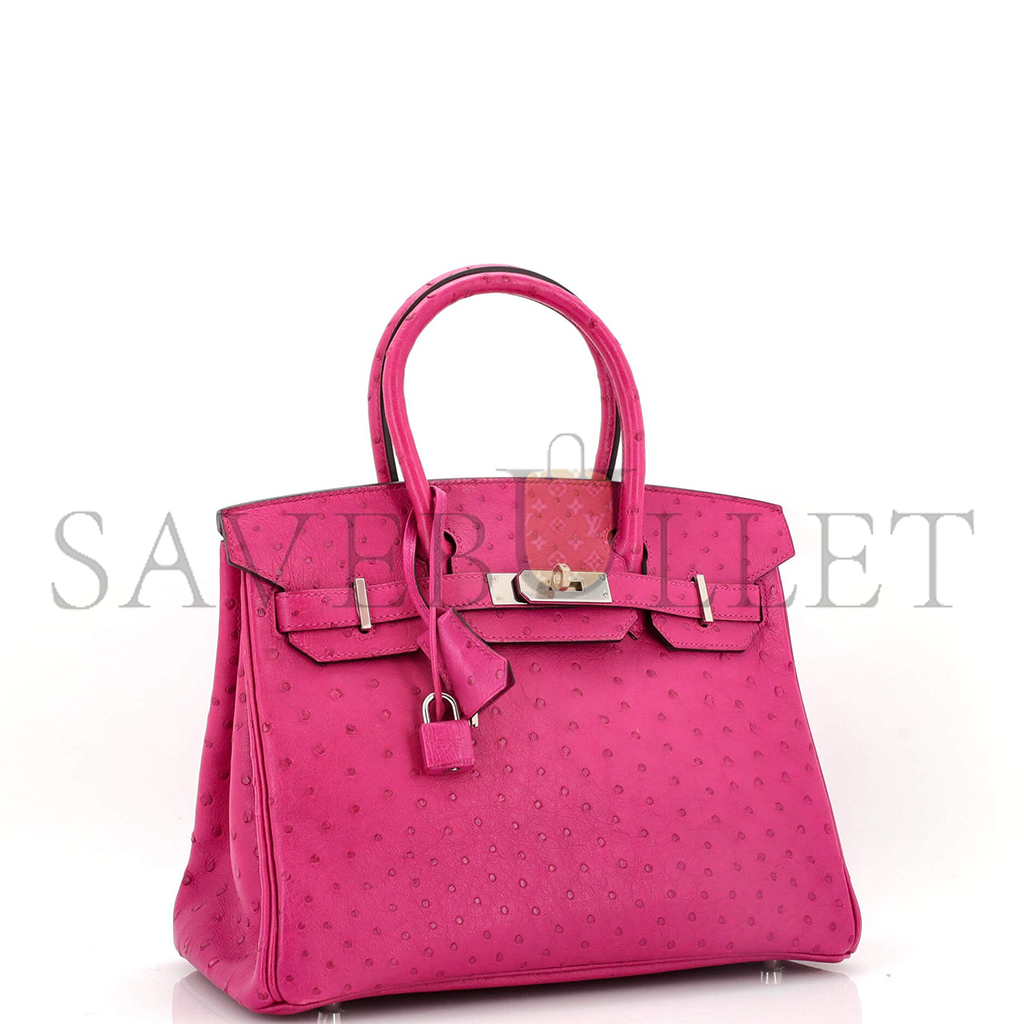HERMÈS MASTER  BIRKIN 30 OSTRICH LEATHER SUGAR POWDER SILVER BUCKLE H041933CK87 (30*22*16cm)